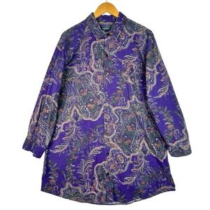 Vintage 90s Lauren Ralph Lauren Purple Paisley‎ Flannel Shirt Tunic Top Preppy